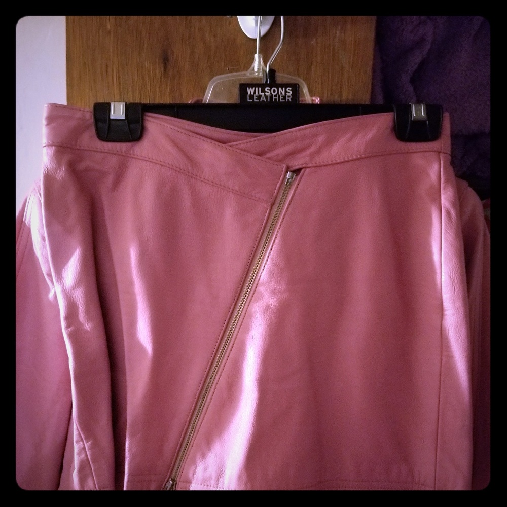 Pink leather skirt